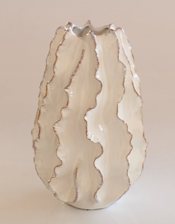 Tall Off White Ceramic Frill Vase